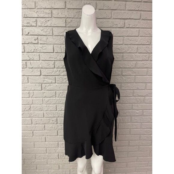 Loft Women Black Wrap Ruffle Sleeveless Dress Size 2 - Picture 3 of 9